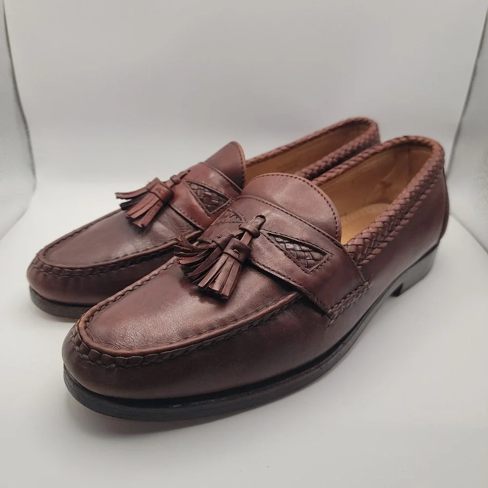 Allen Edmonds Maxfield‎ Men Tassel Loafers 10.5 B Brown Leather Braided Made USA